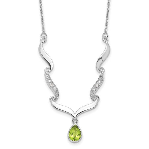 Sterling Silver RH Plated Peridot August Birthstone & White Topaz Necklace - Picture 2 of 5